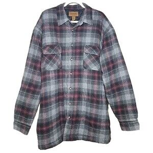 St Johns Bay Mens 2XLT Quilted Flannel Shirt Jacket Plaid Gray Red Vintage Macau